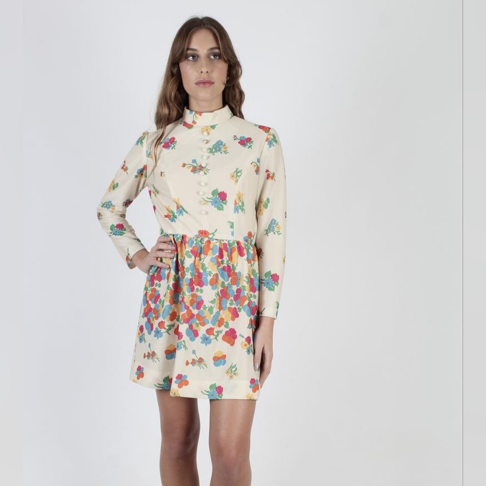 Vintage 70s Bright Floral Dress
